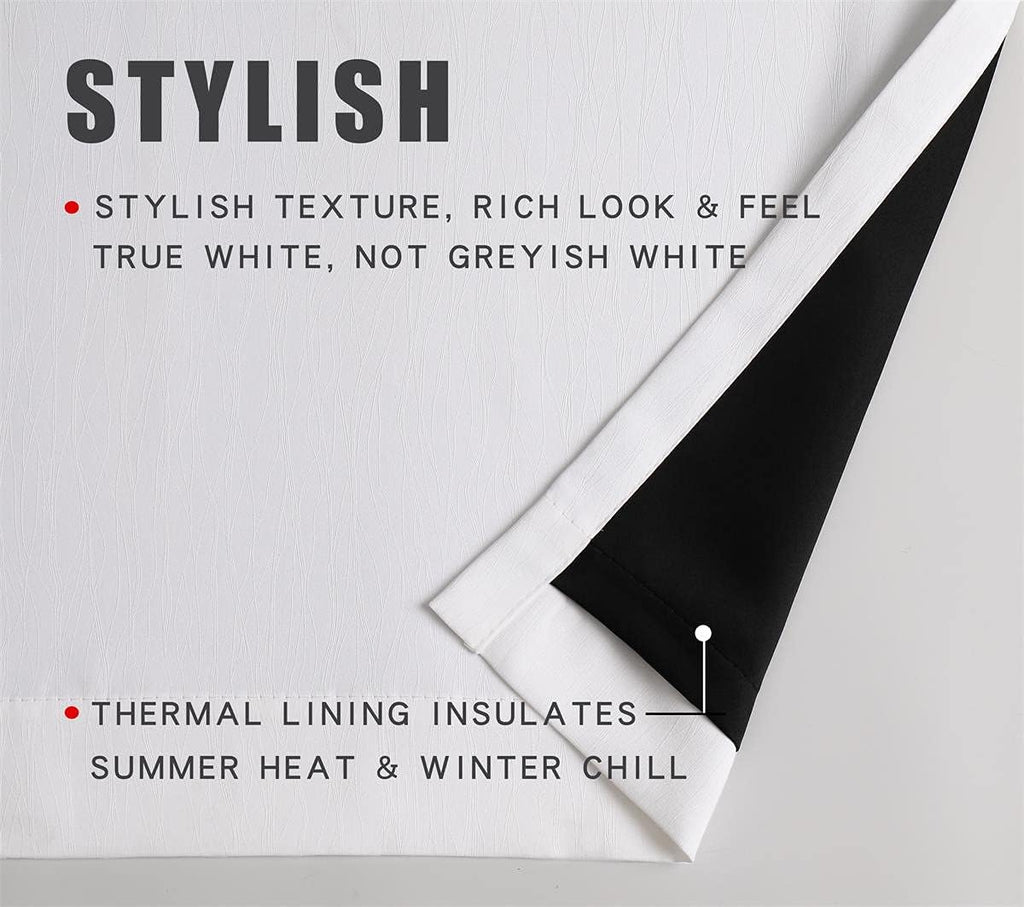100% Blackout Curtains for Bedroom Living Room 84 Inches Long White Room Darkening Window Grommet Thermal Lined