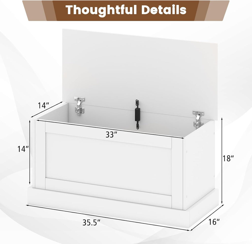 35.5-Inches Storage Chest with Safety Metal Hinges, Wooden Flip Top Tool Trunk, Hydraulic Strut, Organizer Box, Large