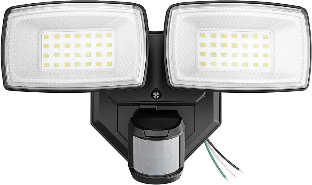 32W 2 Head Motion Sensor Outdoor Lights, 3200LM 6500K LED Security Light Hardwired, Dusk to Dawn, Motion Detector