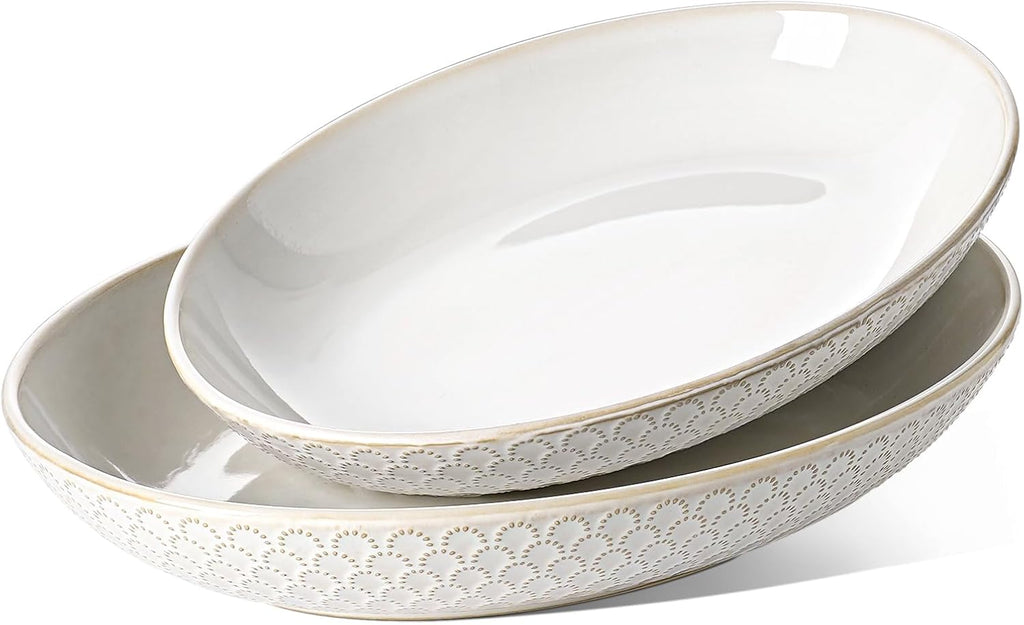 Ceramic Serving Bowls Set of 2, Large Serving Dishes for Entertaining, 11.8 & 13.7 Inch Oval Serving platter, Salad