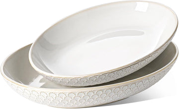 Ceramic Serving Bowls Set of 2, Large Serving Dishes for Entertaining, 11.8 & 13.7 Inch Oval Serving platter, Salad
