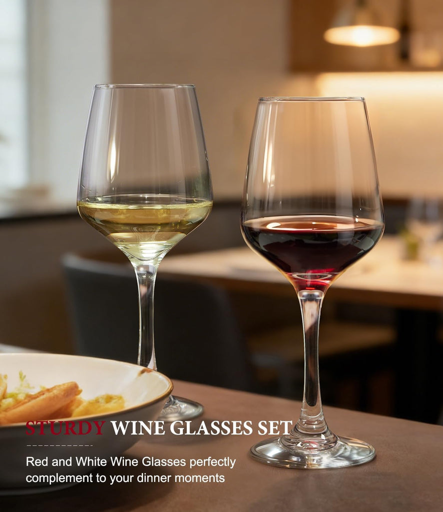 Wine Glasses Set of 8, 12oz Red or White Wine Glasses, Thick, Clear, Long Stem Wine Glasses, Perfect , Bars, Wedding
