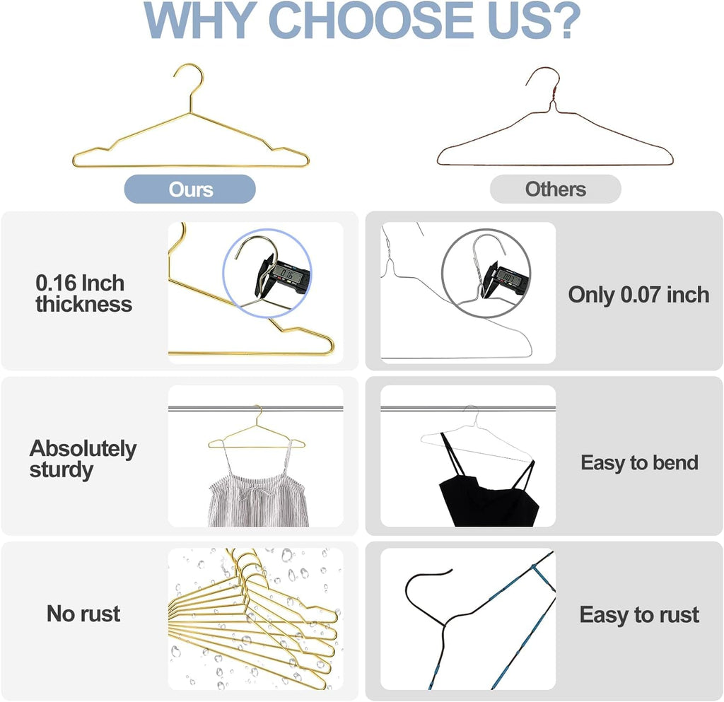 Gold Metal Wire Hangers 60 Pack with Notches, Heavy Duty