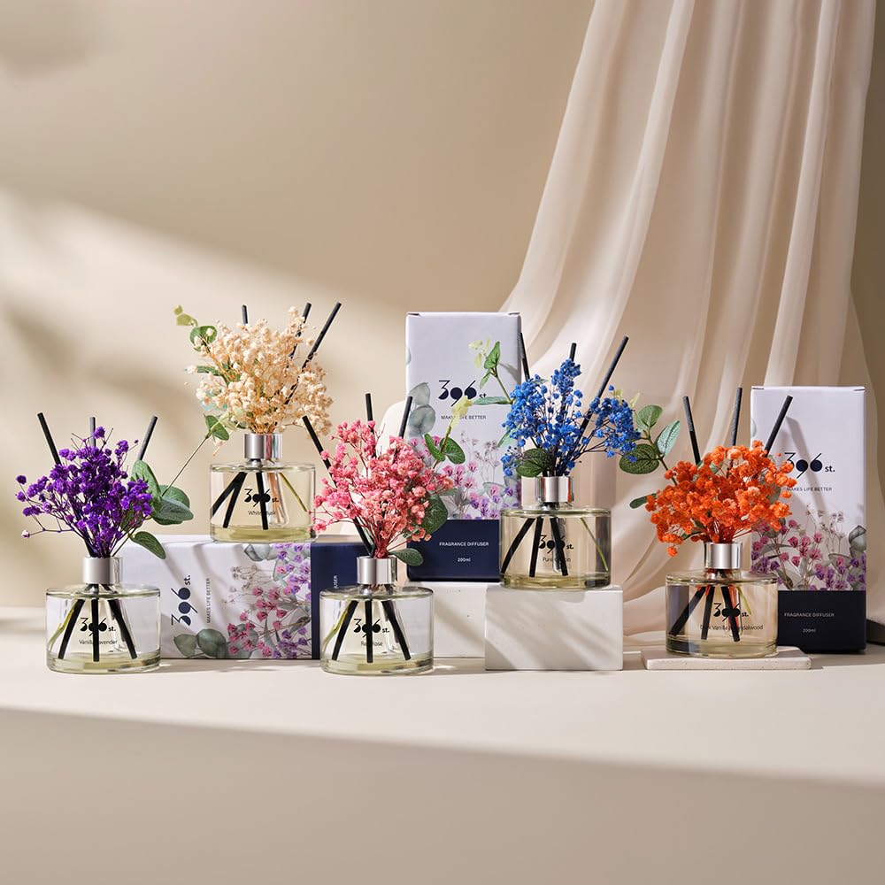 Preserved Baby's Breath Flower Reed Diffuser, Red Rose, 6.7oz(200ml) / Reed Diffuser Sets, Home Fragrance, Scented