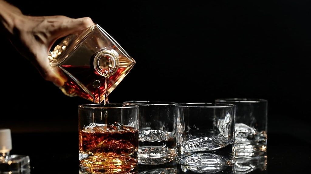 American Peaks Whiskey Decanter Set with 4 Heavy Glasses - Mens Gift - Set of 5