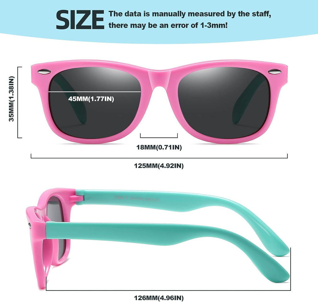 Kids Polarized Sunglasses for girls boys 3 Pack, Flexible TPEE Rubber Frame for Children .