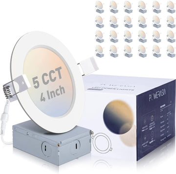 24 Pack 4 Inch LED Recessed Lighting, 5CCT Canless Wafer, White