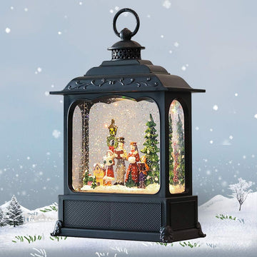 Carolers Musical Lighted Water Lantern Christmas Snow Globe with 6 Hour Timer, Battery Operated & USB Powered Singing