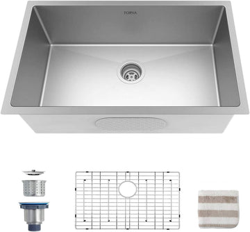 32-Inch Undermount Kitchen Sink, Premium 304 Stainless Steel Bar Sink - 10 Inches Deep Basin Single Bowl Sink