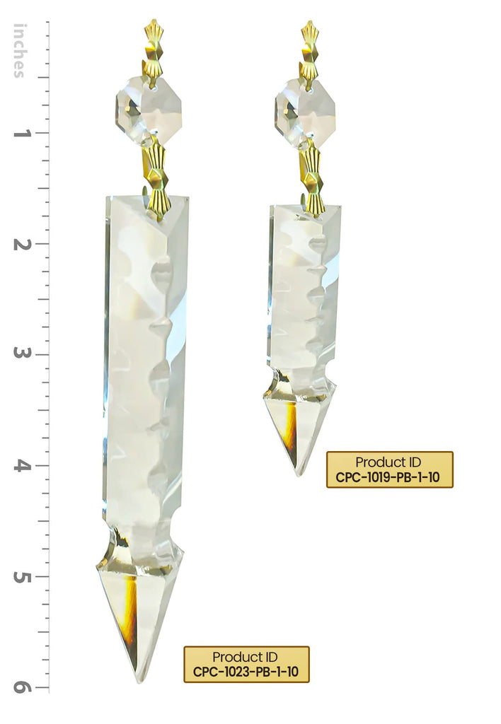 Replacement Chandelier Clear Crystal Prism K9 Quality 4 Inch Arrowhead Spear Shape with Polished Brass Bow Connectors