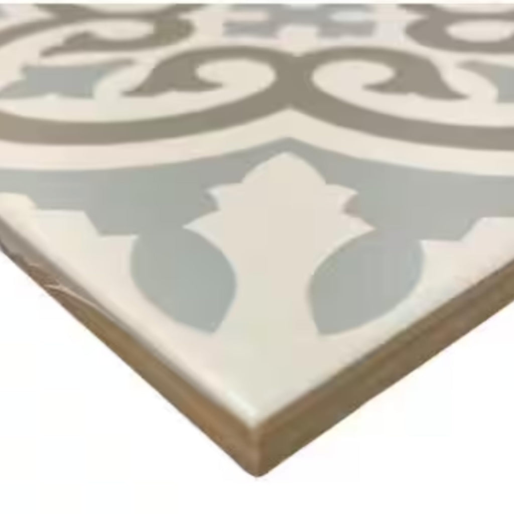 8x8 Matte Porcelain Tile - Soft Blue, Taupe & White Patterned Floor and Wall Tile, Vintage Cement Look & Backsplash