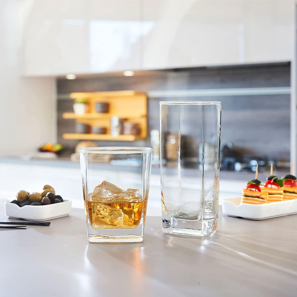 Collins Everyday Drinking Glasses Set of 16 Drinkware Kitchen Glasses for Cocktail, Iced Coffee, Beer, Ice Tea, Wine
