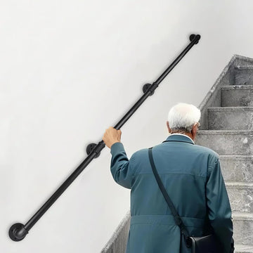 12FT Industrial Pipe Stair Railings Indoor, Hand Rails for Indoor Stairs, Wall Mounted Stair Handrail for Outdoor