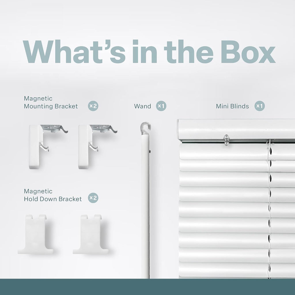 Strong Hold Magnetic Door Mini Blinds, White, 25 x 42 in