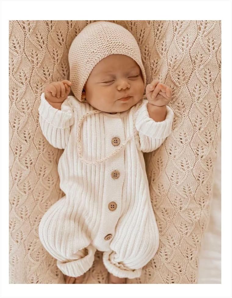 Baby Knit Sweater Romper Coverall Outfits One-Piece Jumpsuit Organic Cotton for Infant Baby Boys, Girls