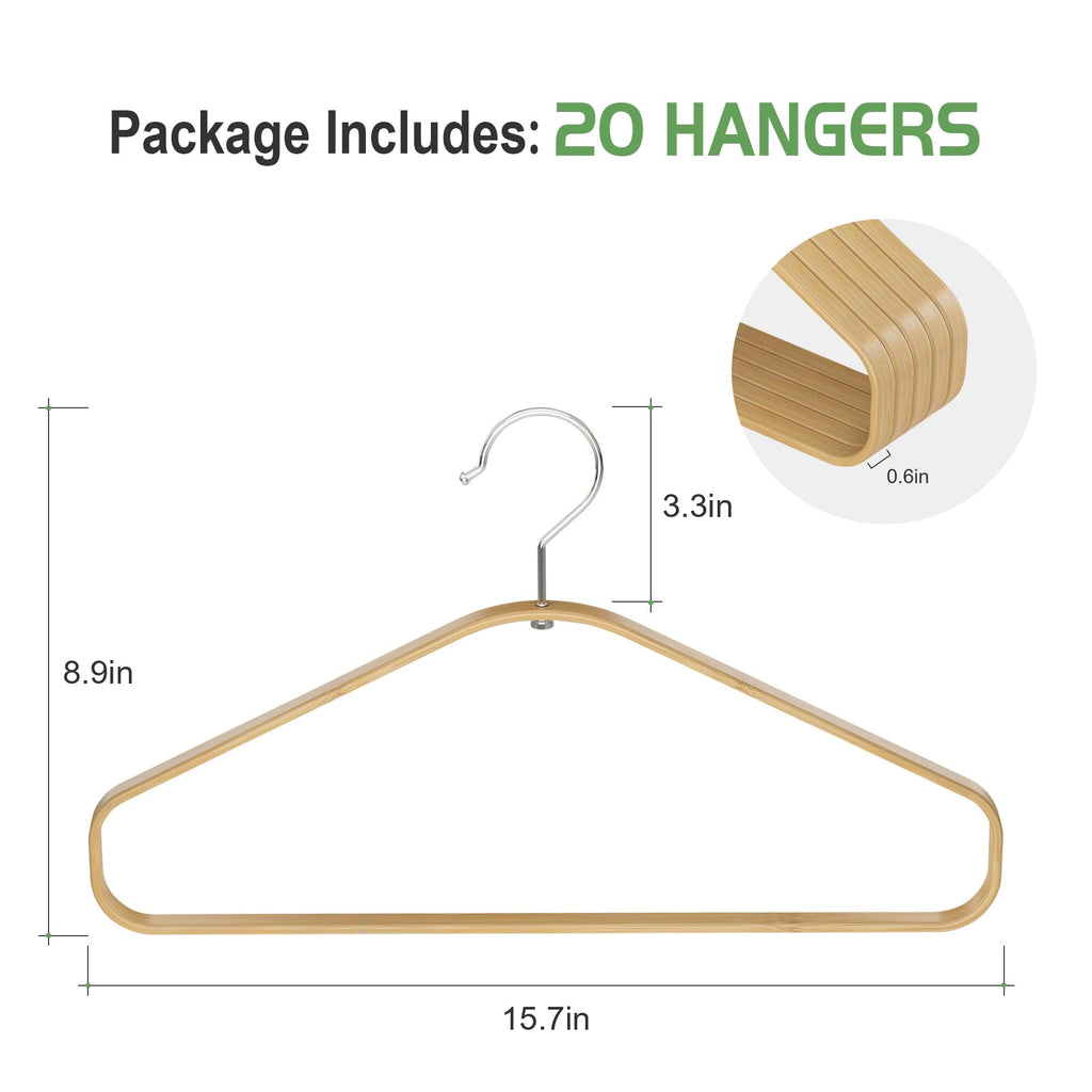 Bamboo Clothes Hangers 50 Pack, Suit Hangers 360° Rotatable Hook, Natural