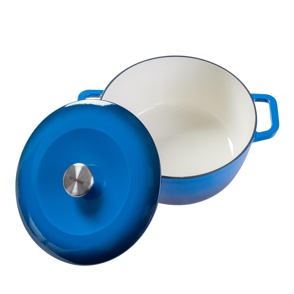 5QT Enameled Cast Iron Dutch Oven, Concave Self-Basting Lid, Blue