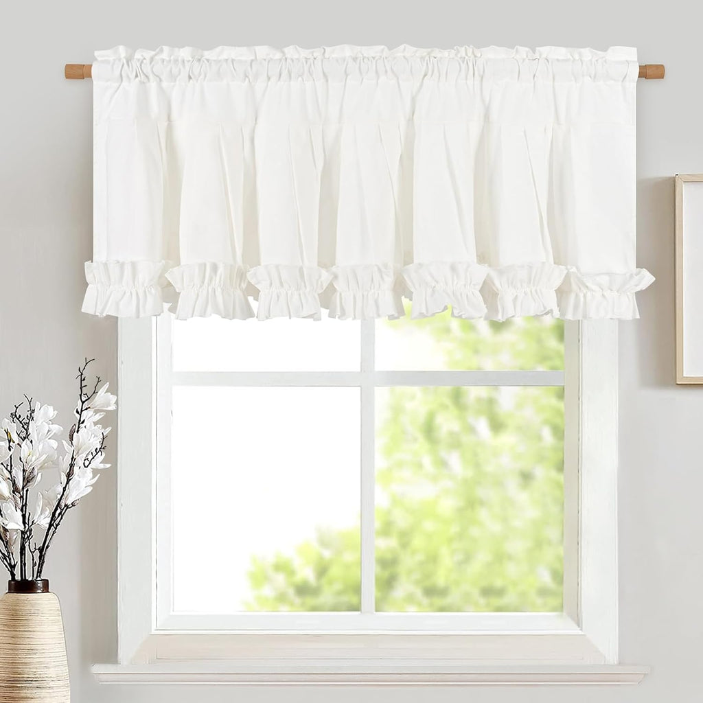 White linen ruffle valance for windows - Casa Home Living