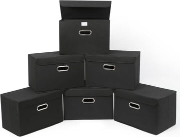 Fabric Storage Cube Bins Foldable Organizer Container Collapsible Basket with Lids and Metal Handles, Closet 6 Pcs