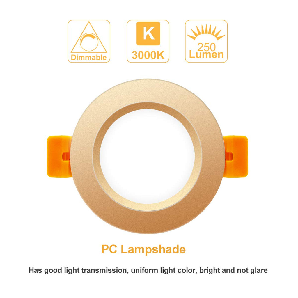 2 Inch LED Recessed Lighting, Dimmable Downlight 3W (35W Halogen Equivalent), 3000K Warm White Ceiling Light, CRI80+