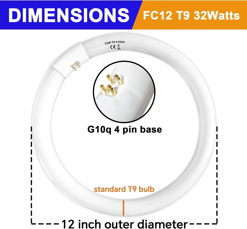 22W and FC12T9/CW 32W Cool White Set, 8 inch T9 22 Watts Circular Light Bulbs, 12 inch 32 Watts Circline