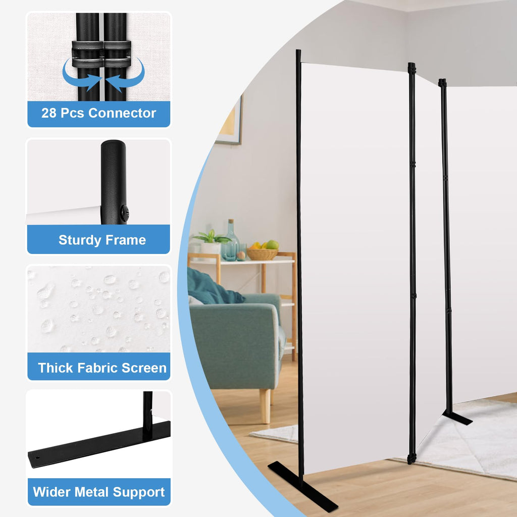 8 Panels White Room Divider Portable Privacy Screen 160" W X 72" H