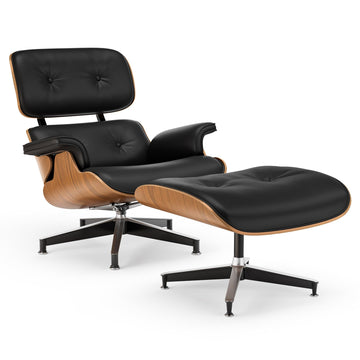 Mid Century Modern Top PU Leather Chaise Lounge Chair & Ottoman