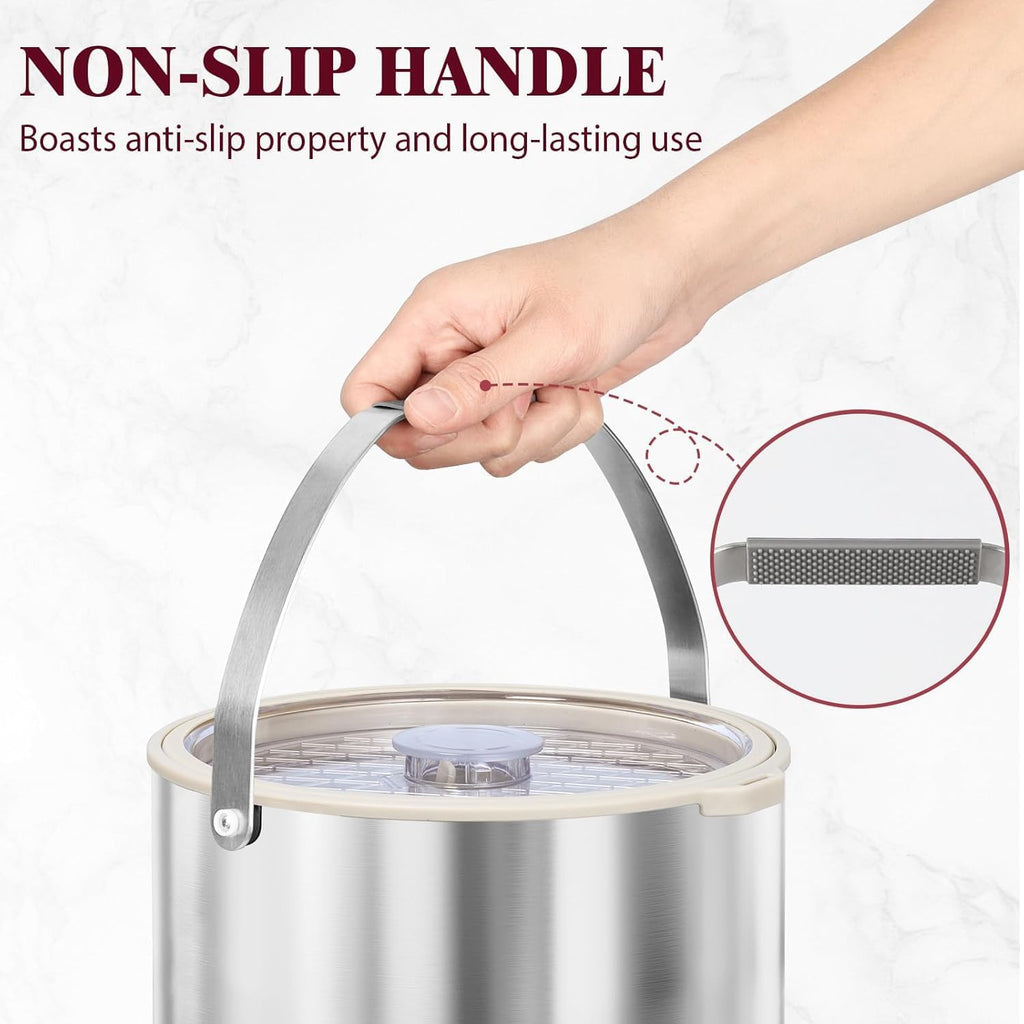 6.8L/7QT Large Insulated Ice Bucket with Lid & Scoop, Keeps Frozen Longer