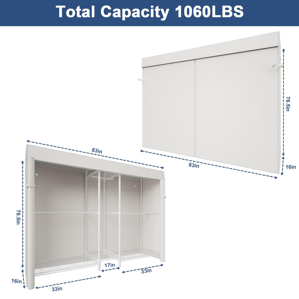 E12C Max Heavy Duty Closet Organizer System, Freestanding Clothing Rack, Adjustable Garment Rack 83" W x 16" D x 76.5"