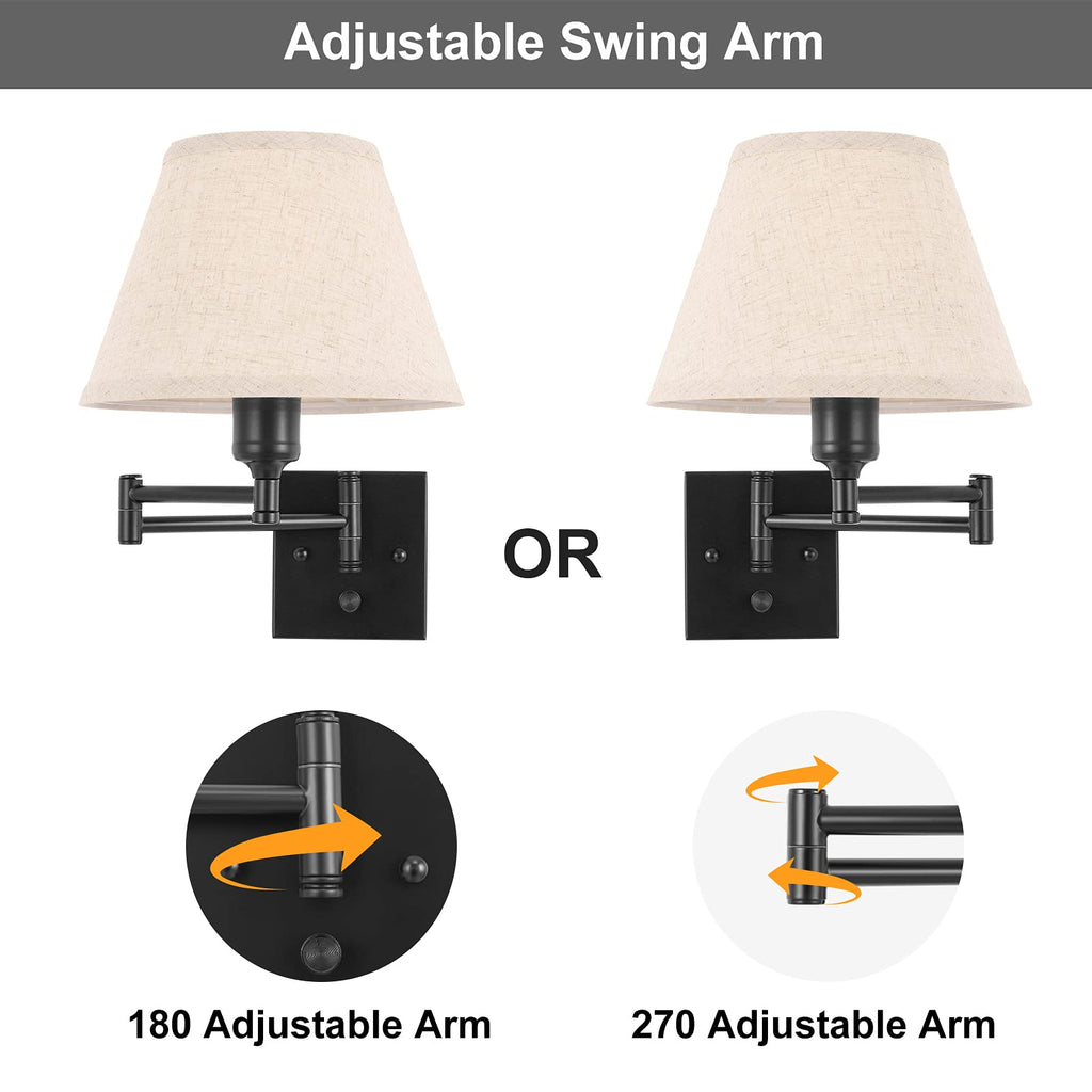 Wall Sconce Plug in, Dimmable Wall Sconces Set of Two Swing Arm Wall Lights with Plug in Cord and On/Off Dimmer