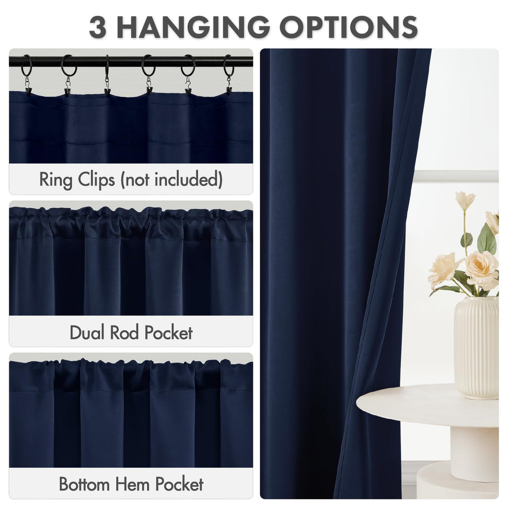 4 Panels Short 36 Inch Blackout Kitchen Window Curtain Navy Blue