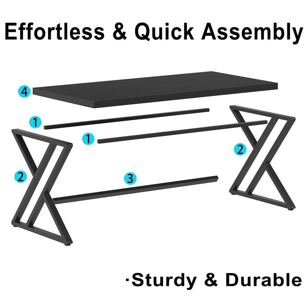 55 Inch Black Modern Computer Office Desk Metal & Wood Writing Desks
