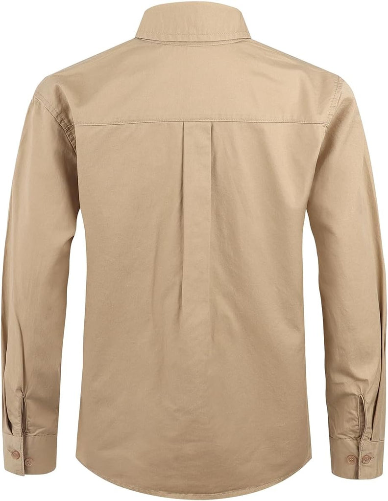 Boys' Long Sleeve Button Down Shirt for Kids Woven Solid Two Pockets