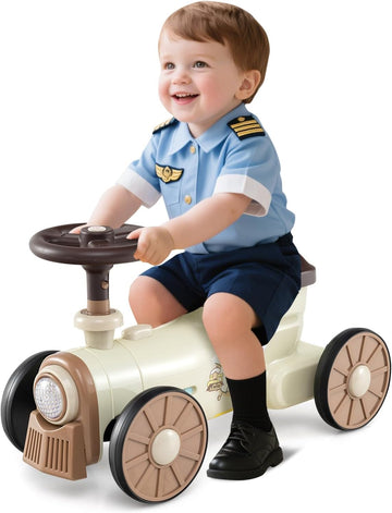 Ride On Push Car for Toddlers, Classic Ride On Train Foot-to-Floor Sliding Car w/Steering Wheel, Sound & Under Seat