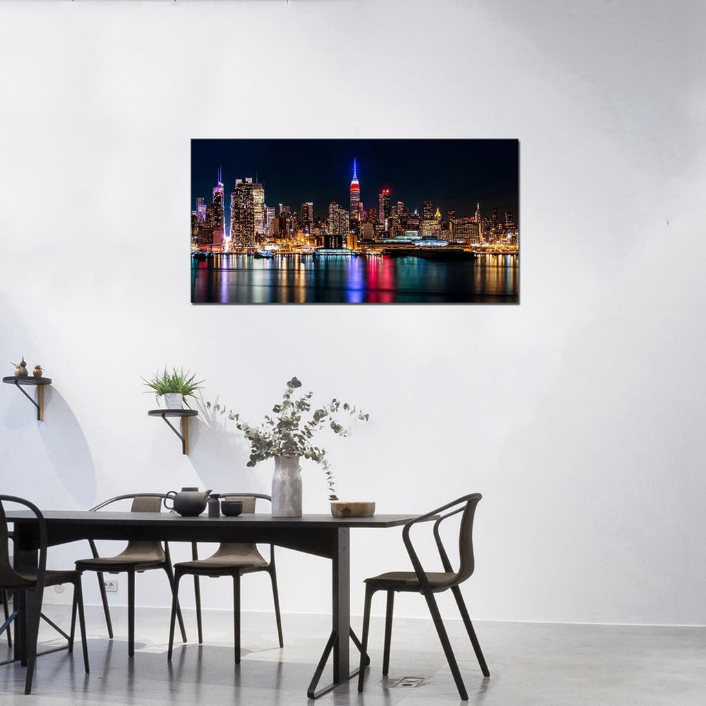 Large New York Manhattan Skyline at Night City Wall Art Landscape Living Room Modern Artwork Picture Canvas Art Print