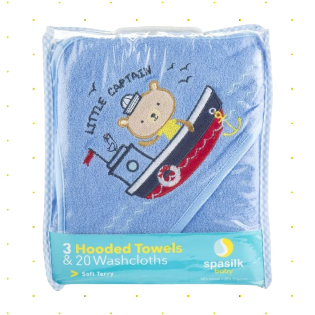 23-Piece Soft Terry Hooded Bath Towel and Washcloth Set, 3 Baby Towels and 20 Baby Washcloths for Newborn Boys and