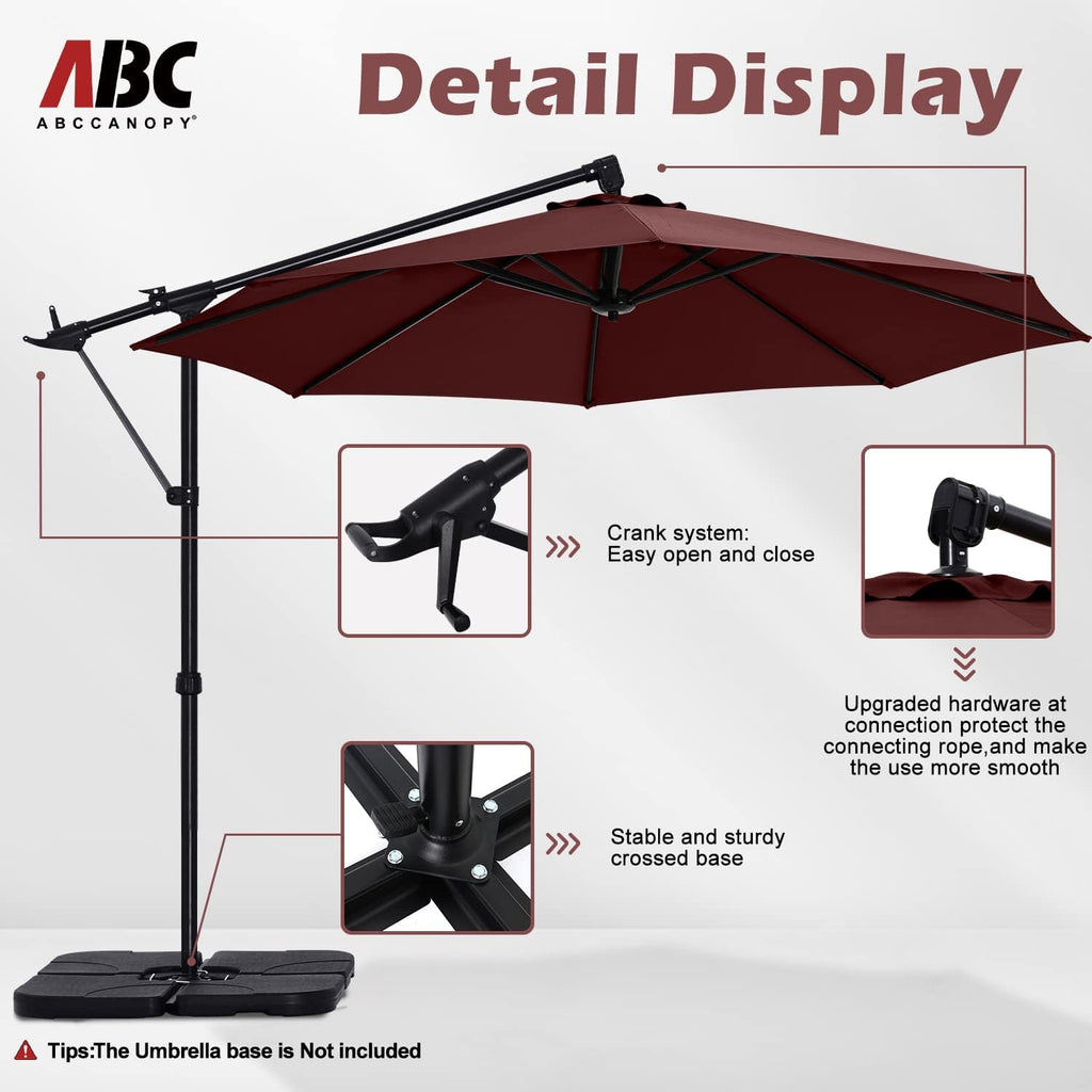 10FT Cantilever Umbrella Offset Hanging Patio Umbrella with Base Stand Rotate and Tilt，Suitable (Burgundy)