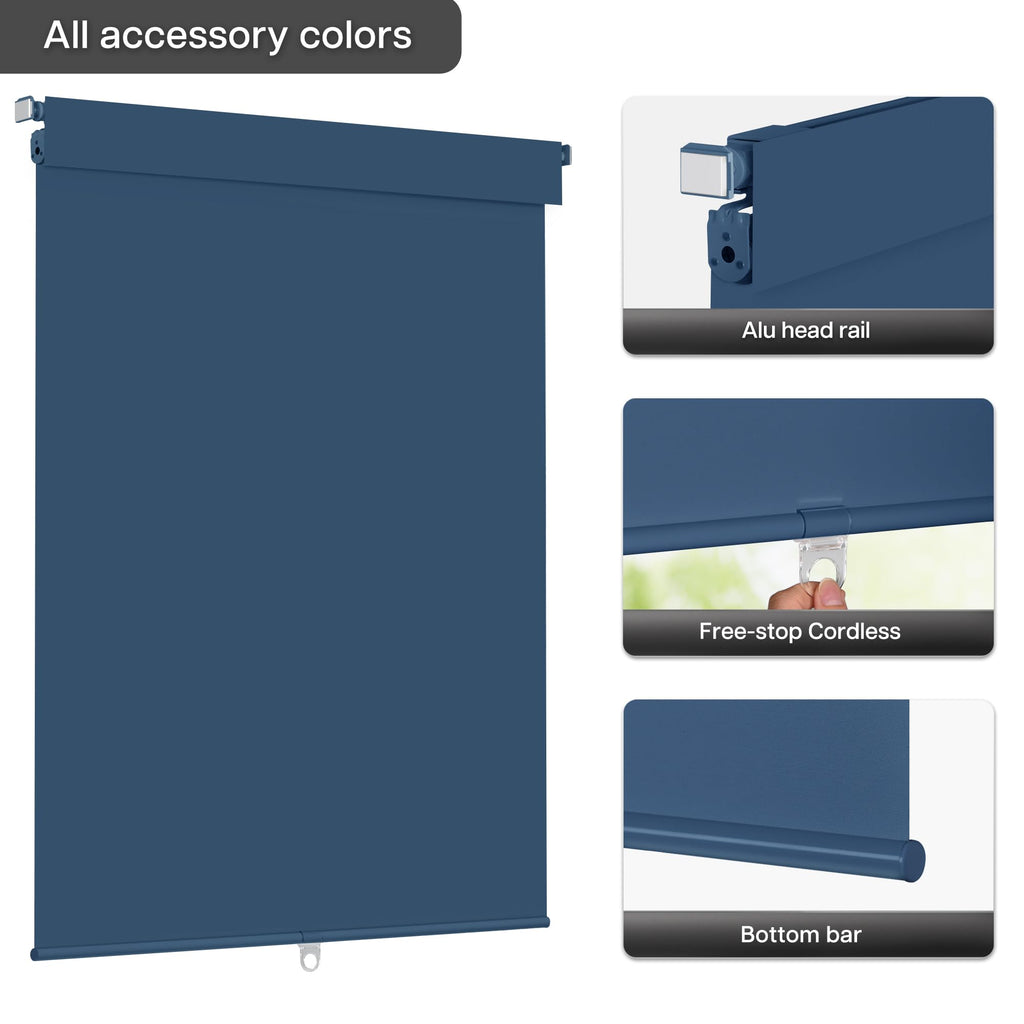 No Drill Blackout Roller Shades, Navy Blue