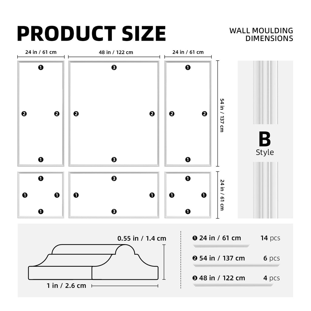 Peel and Stick Wall Molding Kit Set of 6 Frames