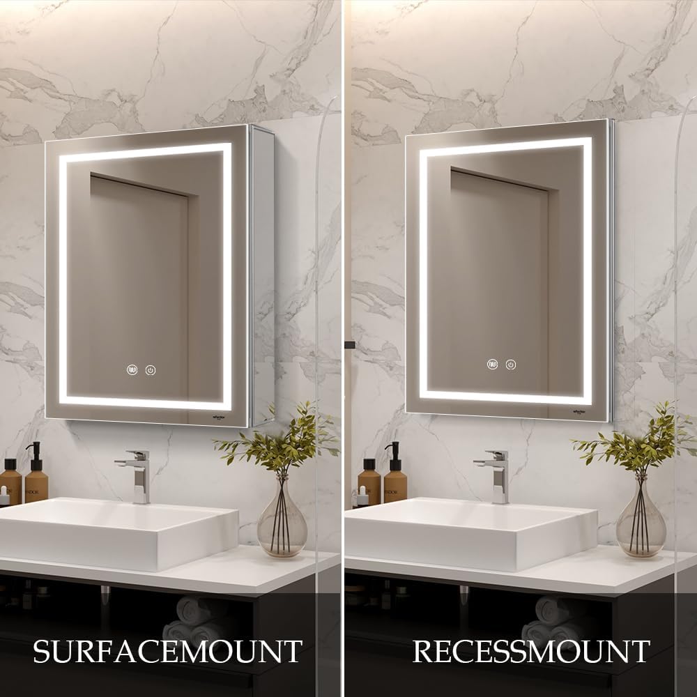 LED Medicine Cabinet,Bathroom Mirror Cabinet with Lights,20×28inch,Equip with Internal Light,Aluminum