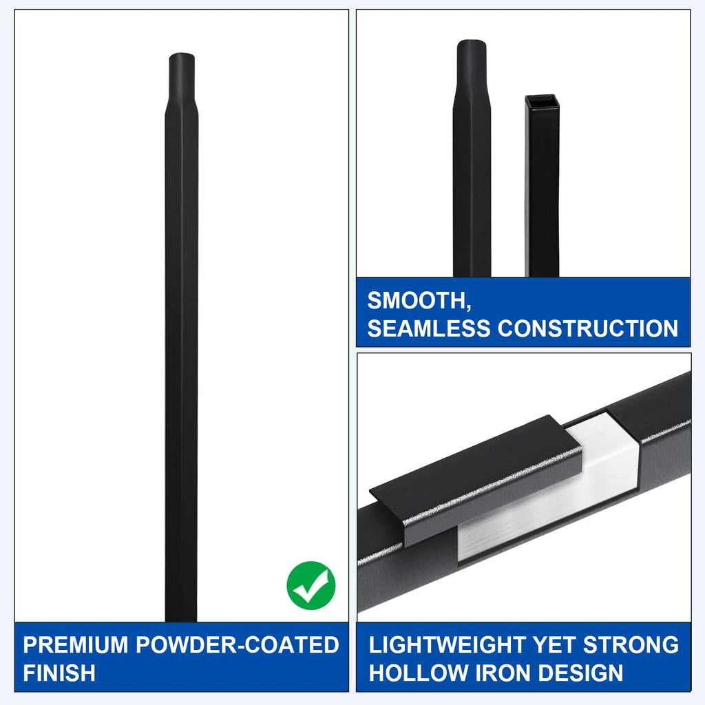 44" Wrought Iron Plain Balusters, 1/2" Square Hollow Iron Spindles, Balusters for Staircase Interior, Decorative