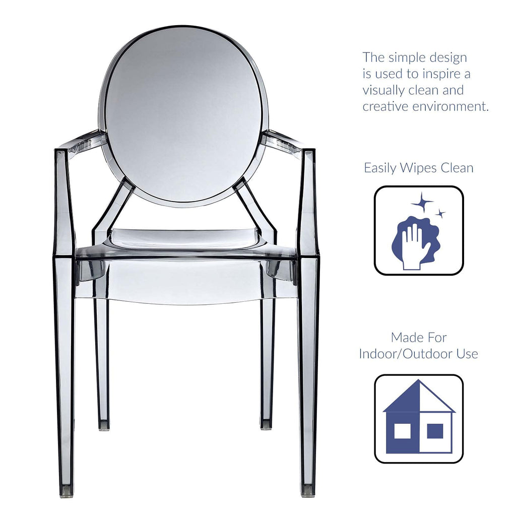 Casper Modern Acrylic Stacking Kitchen and Dining Room Arm Chair in Smoke - Fully Assembled