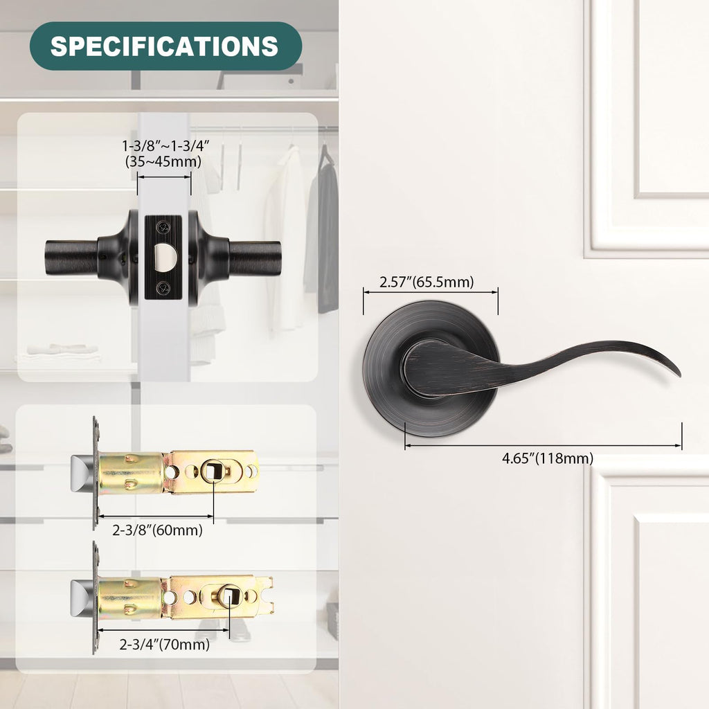 8 Pack Passage Door Levers Oil Rubbed Bronze Interior Door Handles with Lock Keyless Hall Closet Door Handles Bronze