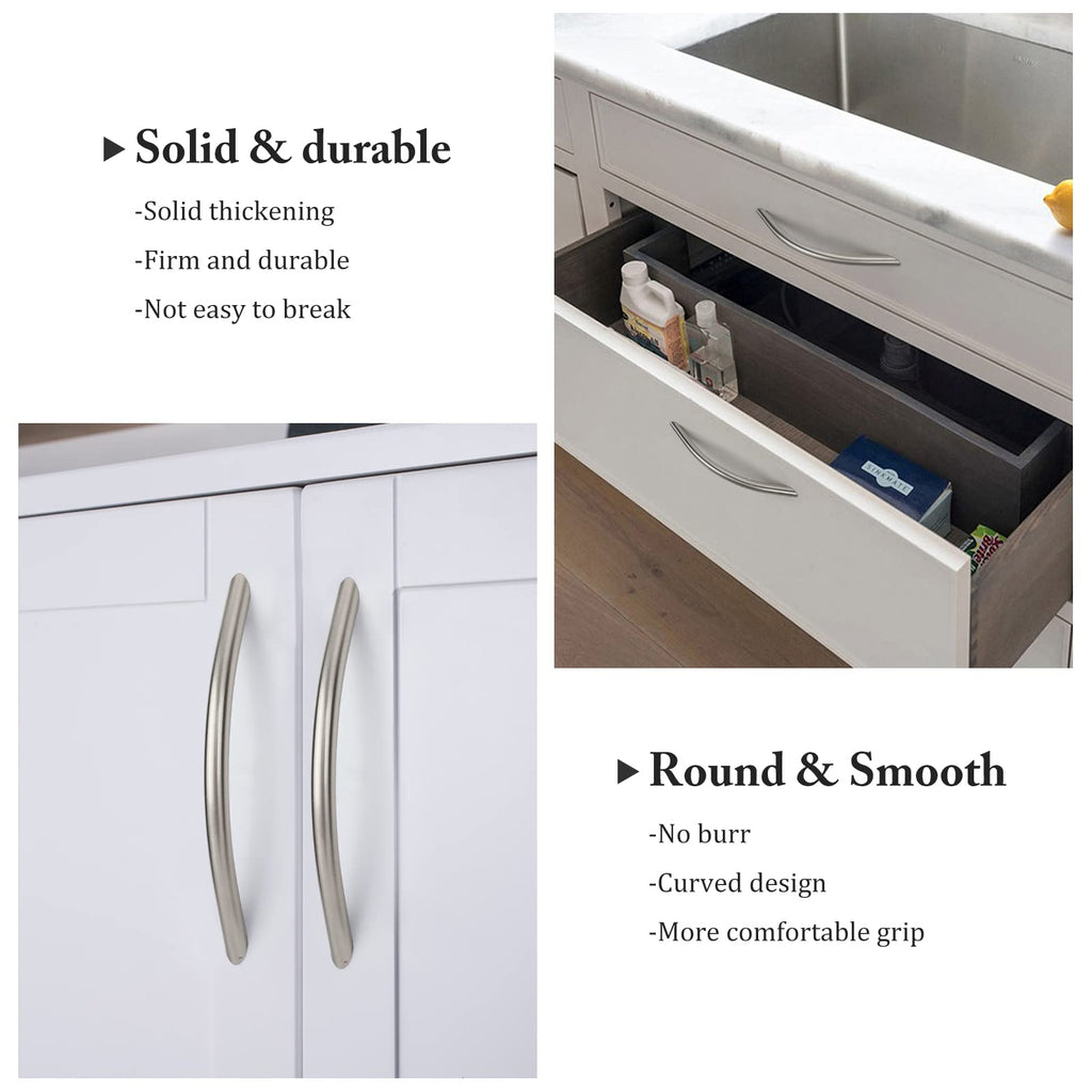 Solid Brushed Nickel Cabinet Pulls, 5 Inch Silver Arched Drawer Handles, 25 Pack Kitchen Cabinet Hardware, Screws