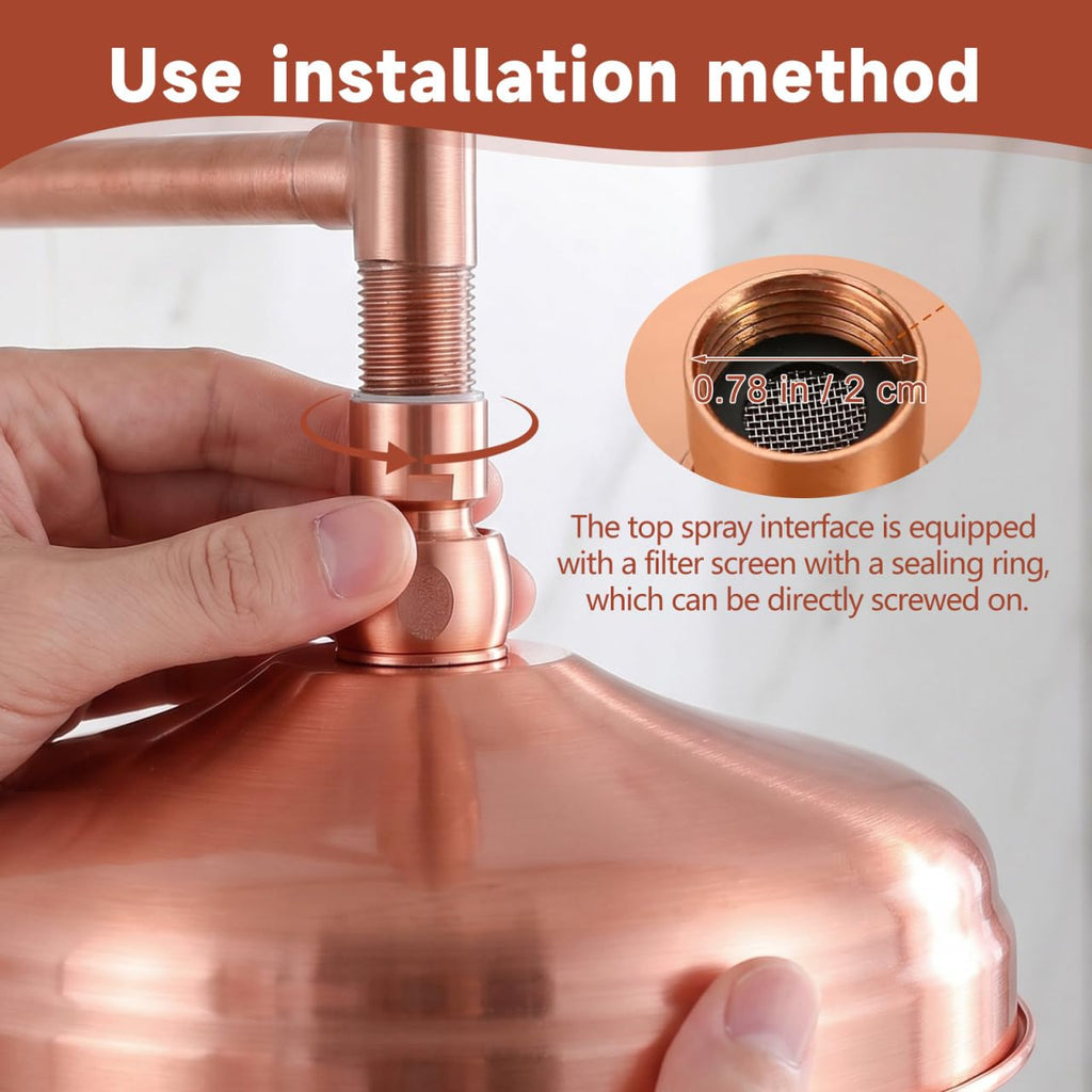 8 inch Copper Shower Head, Large Round Rainfall Showerhead Sprayer