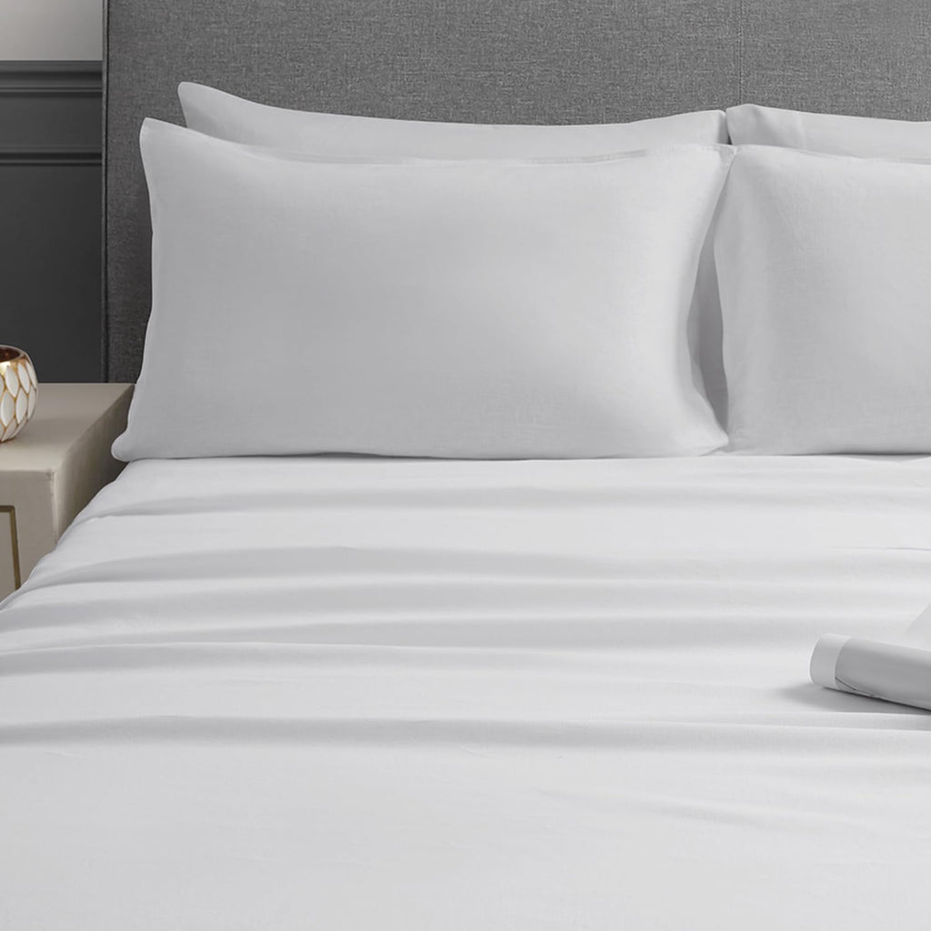 Linen Sheets Set Solid Color, Soft Breathable Sheets Set 4 PCs, Hypoallergenic French Linen Cotton Blend Bedding for