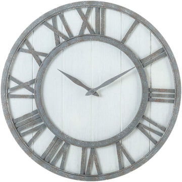 Farmhouse Metal & Solid Wood Noiseless Wall Clock (Whitewash, 18-inch)