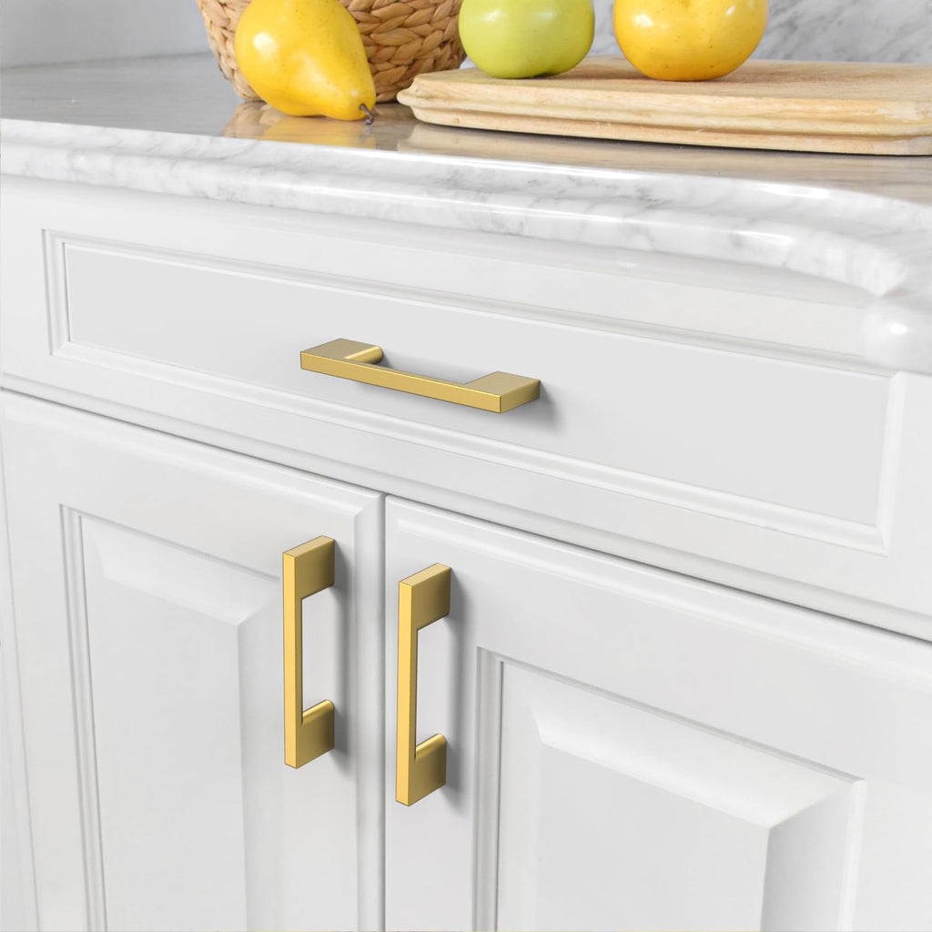 10 Pack 3 Inch(76mm) Vibrant Brushed Moderne Brass Cabinet Pulls Heavy-Duty Solid Kitchen Cabinet Handles Drawer