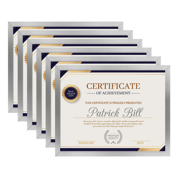 8.5x11 Picture Frame Set of 6, Certificate Document Frame, Diploma Frame, Display Pictures 8.5x11 Without Mat, Silver
