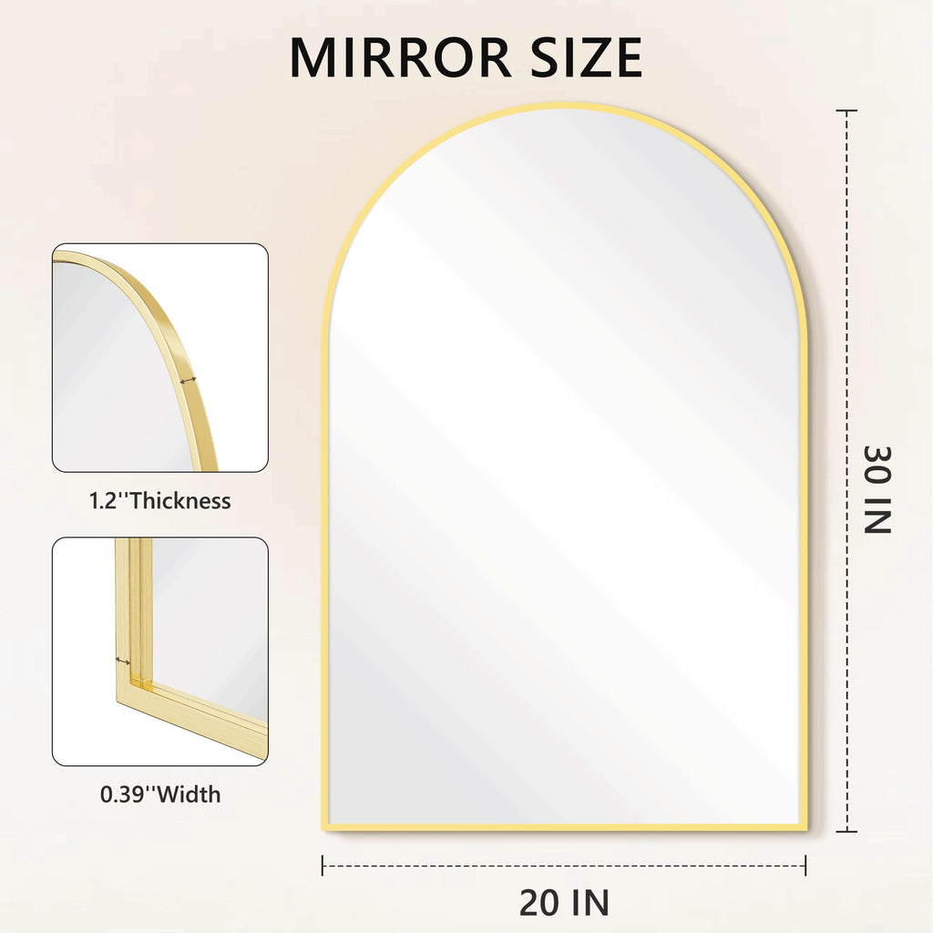 Arched Bathroom Mirror for Wall, 30" x 20" Metal Frame Vanity Mirror, Gold